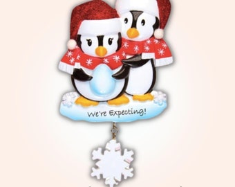 We're Expecting Penguins Personalized Christmas Ornament Christmas Tree Ornament - FREE CUSTOMIZATION