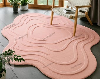 Blush Pink Abstrakt Handgetuftet Teppich Moderne unregelmäßig geformte, weich strukturierten Schlafzimmer Wohnzimmer Teppich, minimalistischen Wohnkultur Boden
