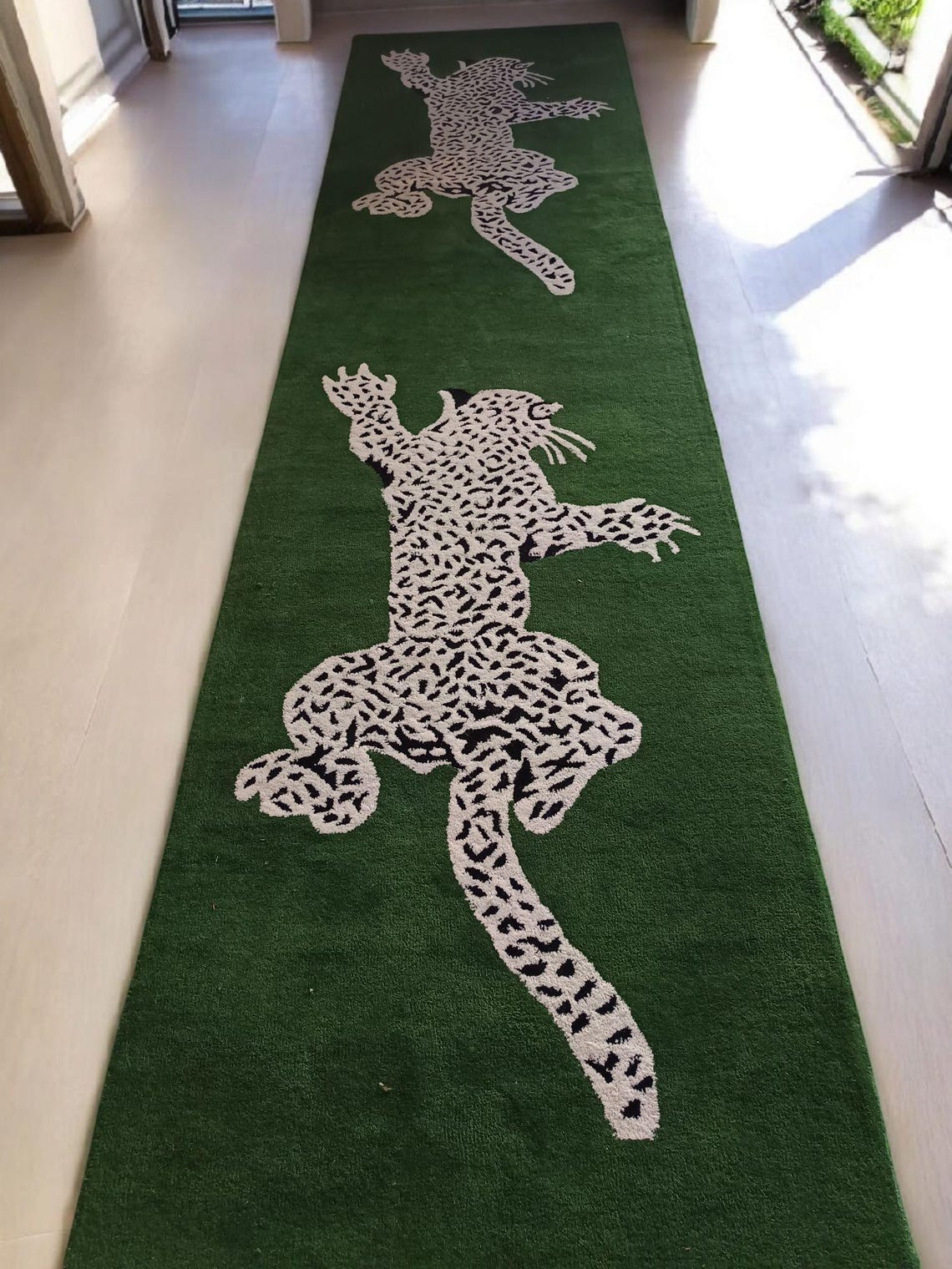 Hand Tufted Leopard Climbing Runner Rug 100% Woolen Area Rug Custom ...