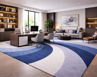 Moderner abstrakter blauer Teppich - Kurzflor Teppich - Wohnzimmerteppich - Geometrischer Büroteppich - Luxuriöse minimalistische Bodendekoration