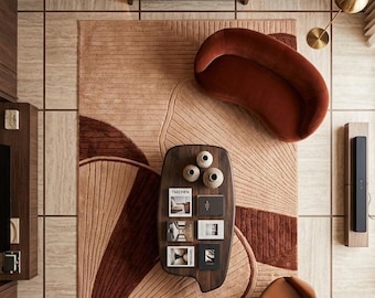 Moderner Abstrakter Teppich Getuftet Neutral Beige Braun Wohnzimmer Teppich Zeitgenössisch Geometrischer Teppich Handgemachter Weicher Bodenteppich Nordische Wohnkultur