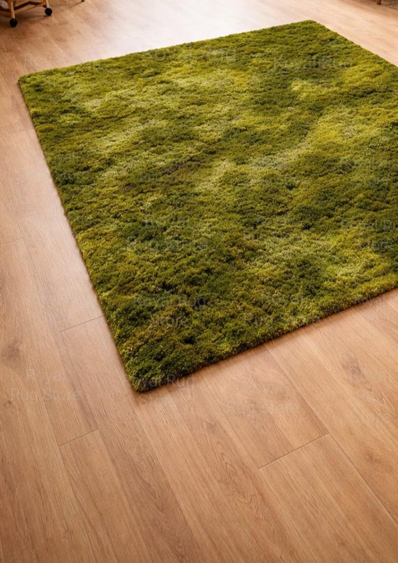 Moss Green Hand-tufted Shaggy Area Rug – Nature Tufted Wool Area Rug ...