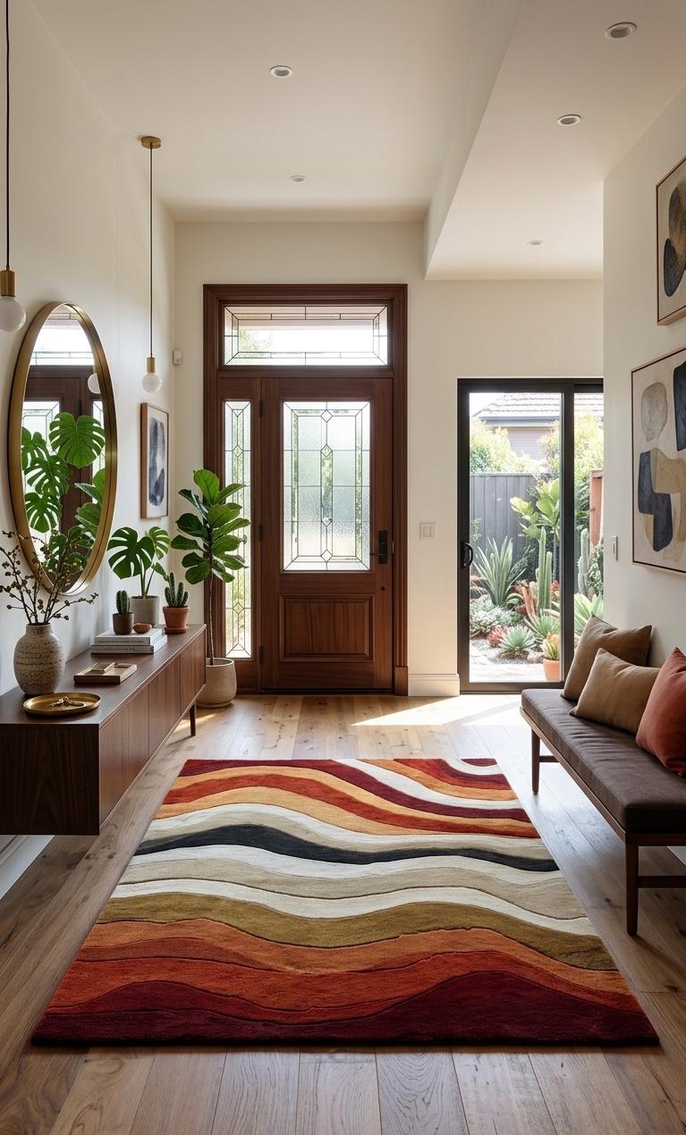 Moderner Abstrakter Wellenteppich, Mid Century Moderner Bereich Teppich, Retro Teppich mit Wellenmuster, Boho Wohnzimmer Teppich, Skandinavischer Bodenteppich,