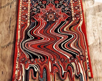 Melting Heritage Abstract Persian Style Rug Red & Black Artistic Statement Carpet Hand-Tufted Wool Carpet suitable living room Organic rug