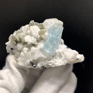 Aquamarine Crystal Specimen with Albite, Muscovite, Quartz & Tourmaline, Natural Mineral from Pakistan