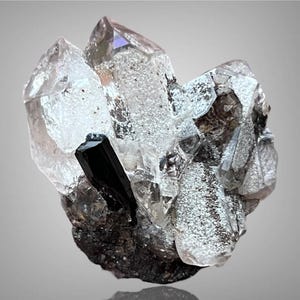 Quartz Crystal with Black Tourmaline & Chlorine Inclusions,  Rare Natural Crystal Specimen