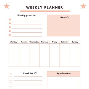 Weekly Planner, to Do List, Instant Download, Printable, Daily Schedule ...