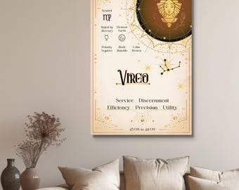 Virgo Wall Art, Celestial Vintage Zodiac Decor for Astrology Lovers, Matte Canvas Print, Stretched Wall Art for Home, Astrology Home Deco