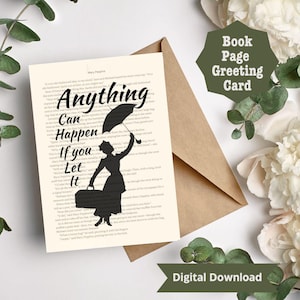 Mary Poppins Grußkarte zum Ausdrucken, Mary Poppins Geschenke, Grußkarte für Bücherwurm, Grußkarte für Buchliebhaber, Grußkarte für Leseratten, Bücherwurm