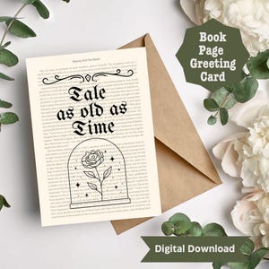 Tarjeta de felicitación imprimible de La Bella y la Bestia, regalo de La Bella y la Bestia, tarjeta de felicitación para amantes de los libros, tarjeta de felicitación para amantes de los libros, tarjeta para lectores