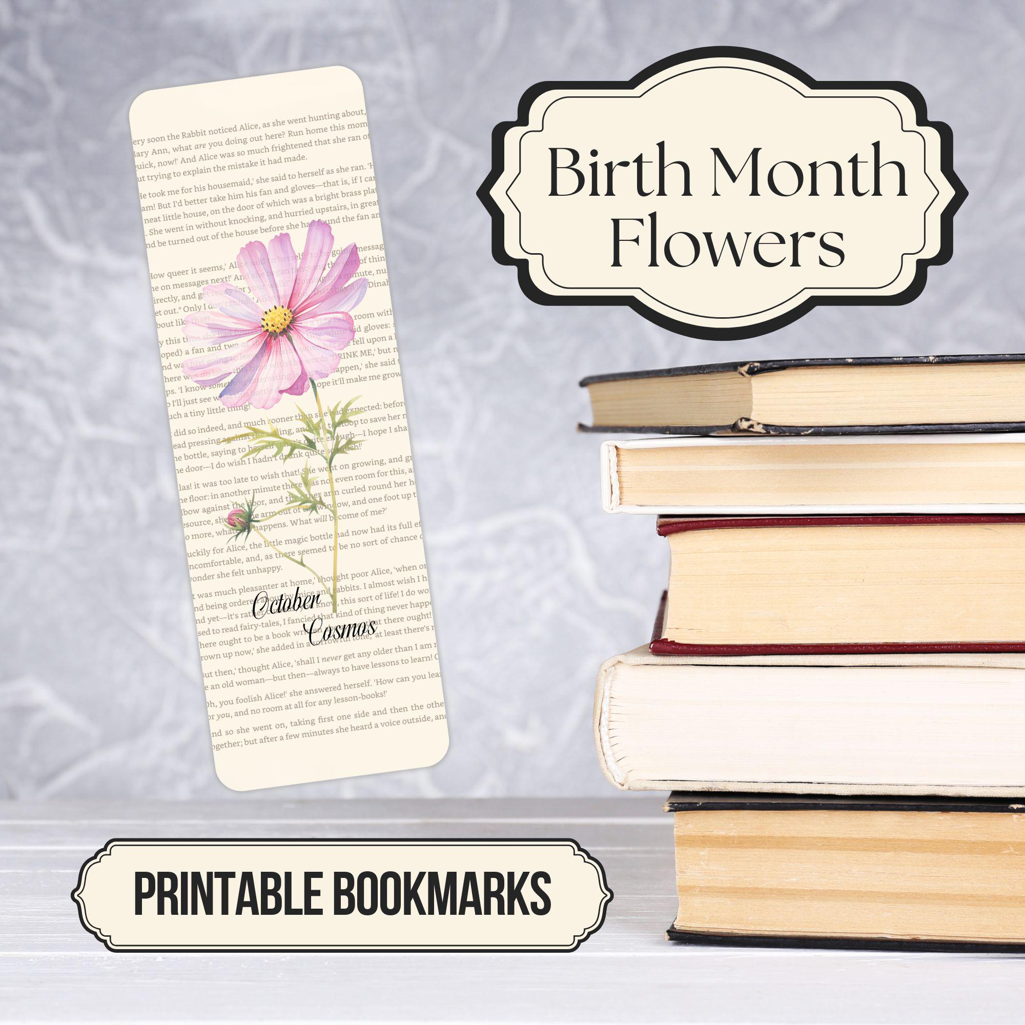 October Birth Flower Bookmarks Printable, Marigold Bookmark, Cosmos ...