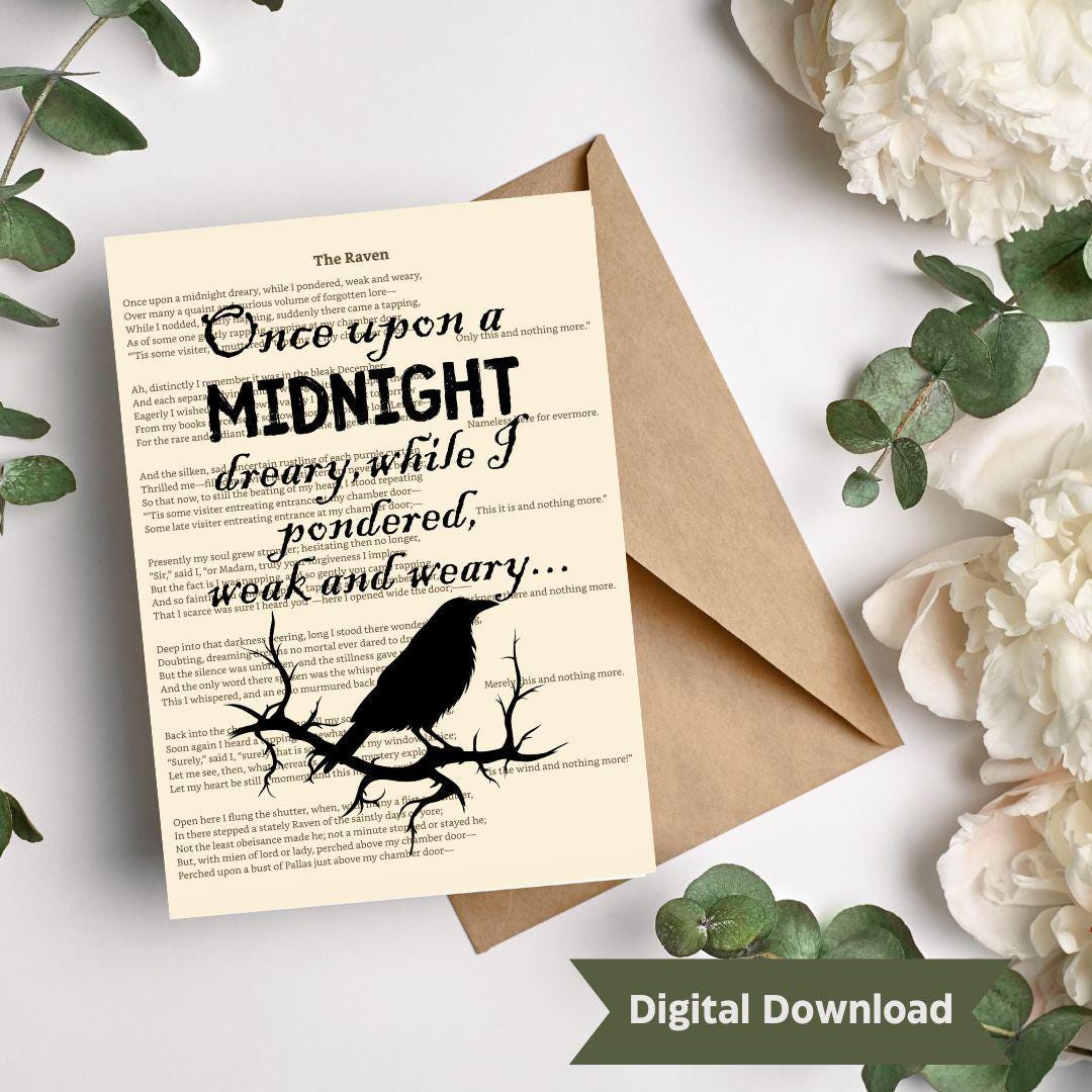 Once Upon a Midnight Dreary Printable Greeting Card, the Raven Greeting ...