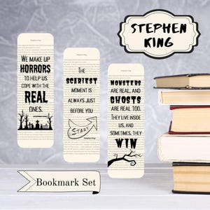 Ensemble de signets de page de livre Stephen King, accessoires de livres, cadeaux livresques, cadeaux lecteur, signets citation Stephen King, signets horreur, livres livresques