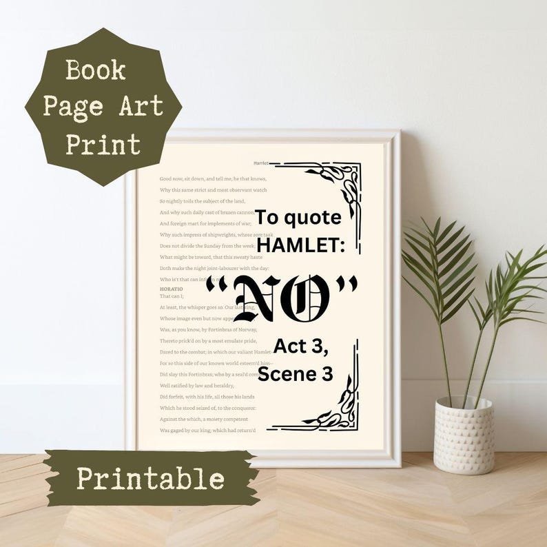 Shakespeare Book Page Printable Art Print, Bookish Decor, Book Wall Art ...