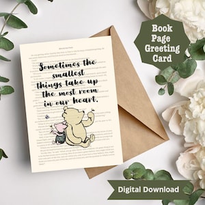 Winnie the Pooh Greeting Card Printable, Winnie the Pooh Gift, Bookish Greeting Card, Book Lover Greeting Card, Reader Greeting Card