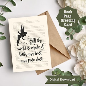 Tarjeta de felicitación imprimible de Peter Pan, regalo de Peter Pan, tarjeta de felicitación para amantes de los libros, tarjeta de felicitación para amantes de los libros, tarjeta de felicitación para lectores, regalo literario