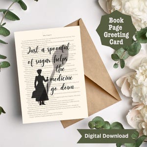 Afdrukbare Mary Poppins-wenskaart, Mary Poppins-cadeau, leesgrage wenskaart, wenskaart boekenliefhebber, wenskaart lezer, leesgrage