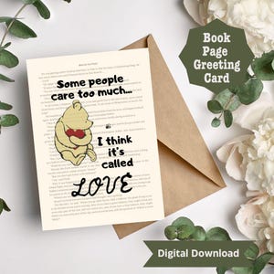 Winnie the Pooh Greeting Card Printable, Winnie the Pooh Gift, Bookish Greeting Card, Book Lover Greeting Card, Reader Greeting Card
