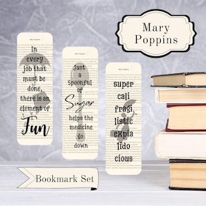 Mary Poppins Book Page Bookmark Set, Mary Poppins Quotes, Mary Poppins Bookmark, Bookish Bookmark, Book Accessories, Bookish, Book Page Art