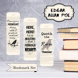 Edgar Allan Poe Book Page Bookmark Set, Edgar Allan Poe Quotes, Bookish Bookmarks, The Raven Bookmarks, The Tell-Tale Heart Bookmark, Books