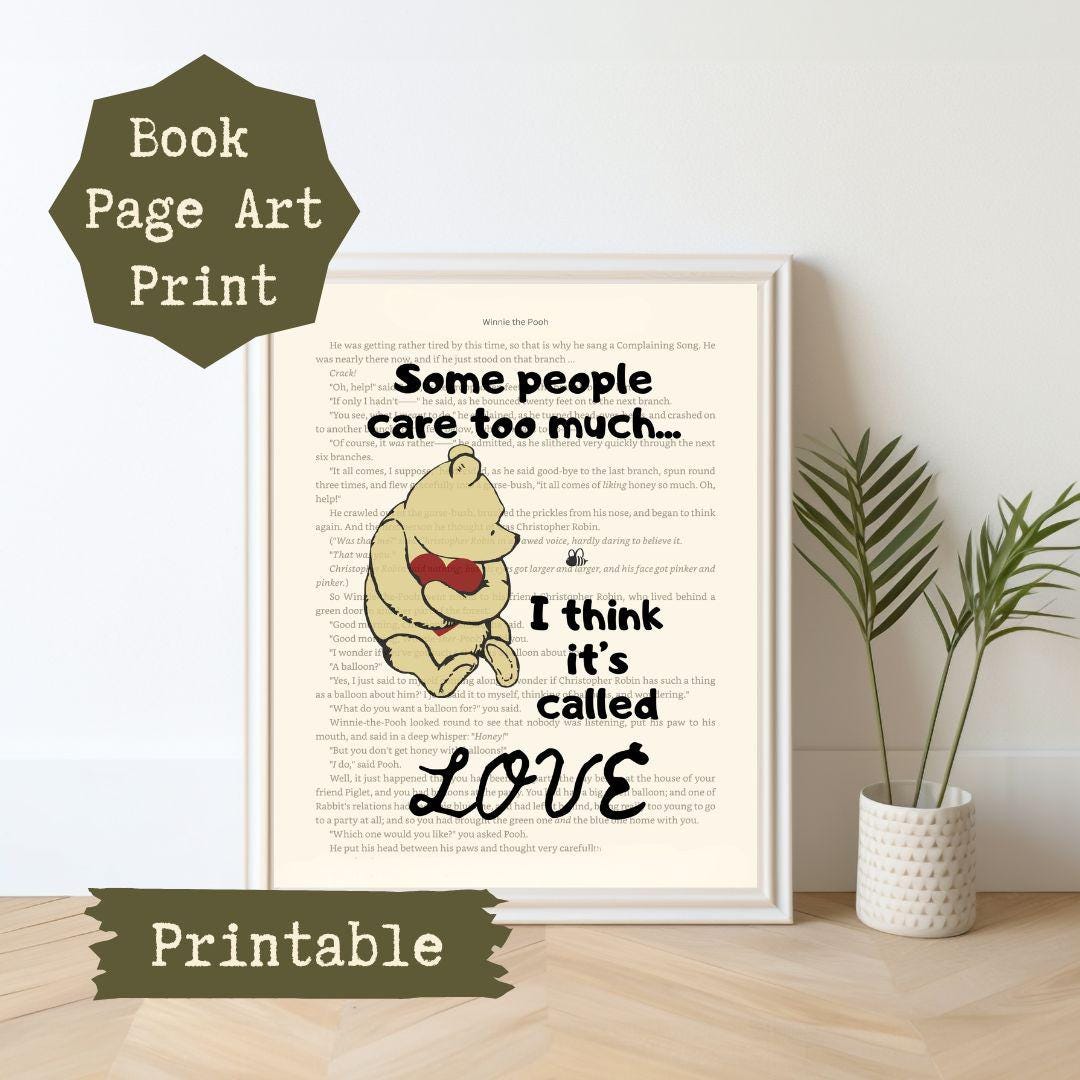 Winnie the Pooh Book Page Printable Art Print, Bookish Decor, Book Wall ...