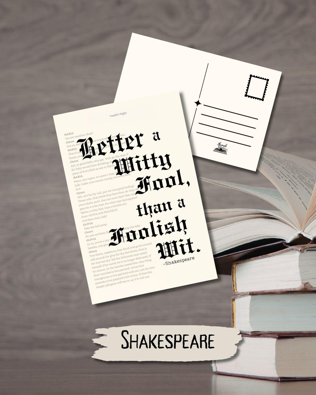 Shakespeare Library Card Shakespeare Postcard Mini Art Print, Bookish Card Art Print, Book Page ...