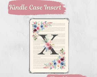 Floral Buchstabe Alphabet Kindle Insert, personalisierte Kindle Insert, Kindle Zubehör, Kindle Decor, Buchstabe X