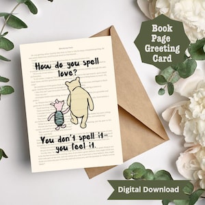 Winnie the Pooh Greeting Card Printable, Winnie the Pooh Gift, Bookish Greeting Card, Book Lover Greeting Card, Reader Greeting Card
