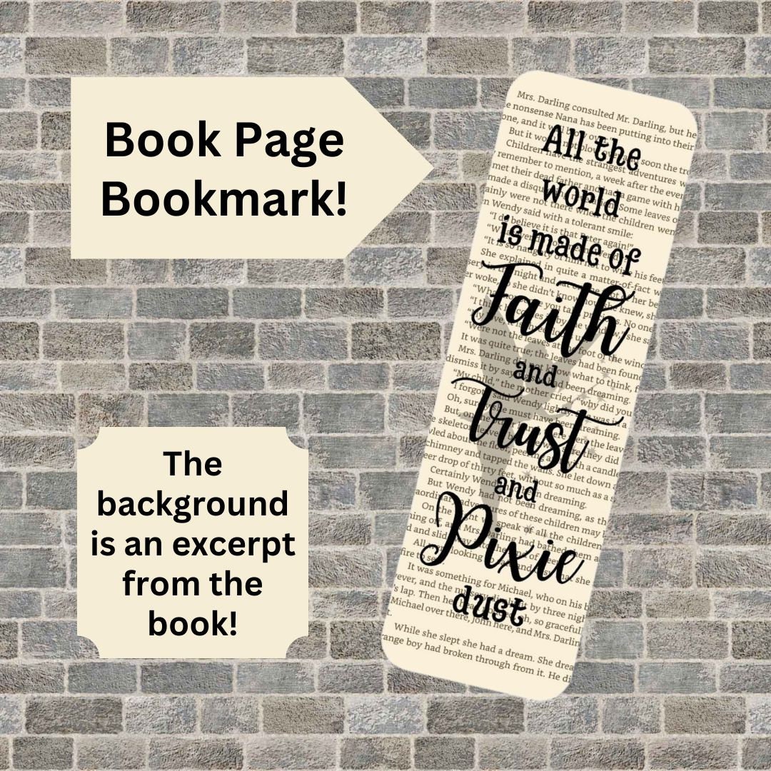 Peter Pan Book Page Bookmark Set, Peter Pan Bookmarks, Peter Pan Quotes ...