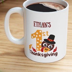 Babys First Thanksgiving - My First Thanksgiving Tasse - Pilgrim Truthahn - Personalisierte Tasse