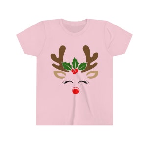 Rendier Shirt - Meisjes, Kerstmis T Shirt, Rendier met hulst