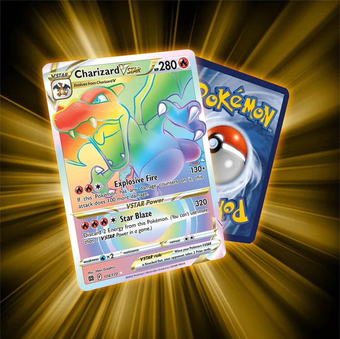 Charizard Rainbow Vstar Holographic Custom Made Pokemon Card Etsy