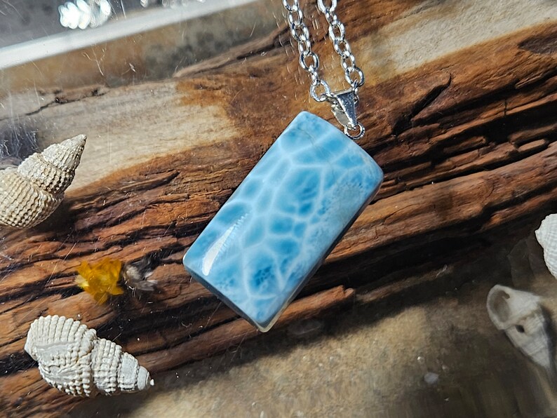 Natural Larimar Pendant Necklace, Sterling Silver, Watermark Stone - Etsy