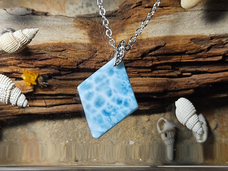 Natural Larimar Pendant Necklace, Sterling Silver, Watermark Stone - Etsy