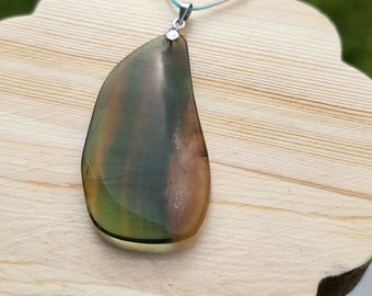 Rainbow Fluorite Pendant, Sterling Silver Clasp