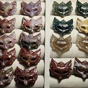 Natural Ocean Jasper Nine-Tailed Fox Mask Carvings