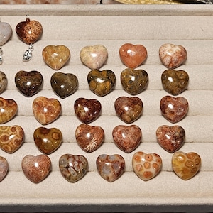 Natural Fossil Coral Jade Heart Beads – Unique & High-Quality