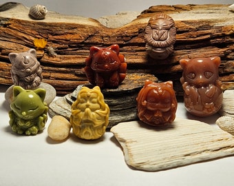 Natural Alashan Nine Tailed Fox Carved Beads