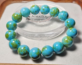 Rare Natural South African Lace Agate Bracelet, 12mm Grade AAA Untreated Copper-Bearing Agate Beads, Genuine Chrysocolla Malachite Crystal
