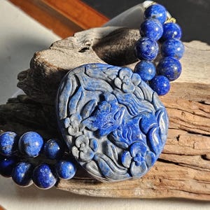 The Enchantress of Blue: Natural Lapis & Porcelain Nine-Tailed Fox Bangle