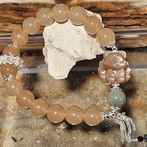 Embrace Enchantment: Natural Grape Jade & Orange Moonstone Nine-Tailed Fox Bracelet