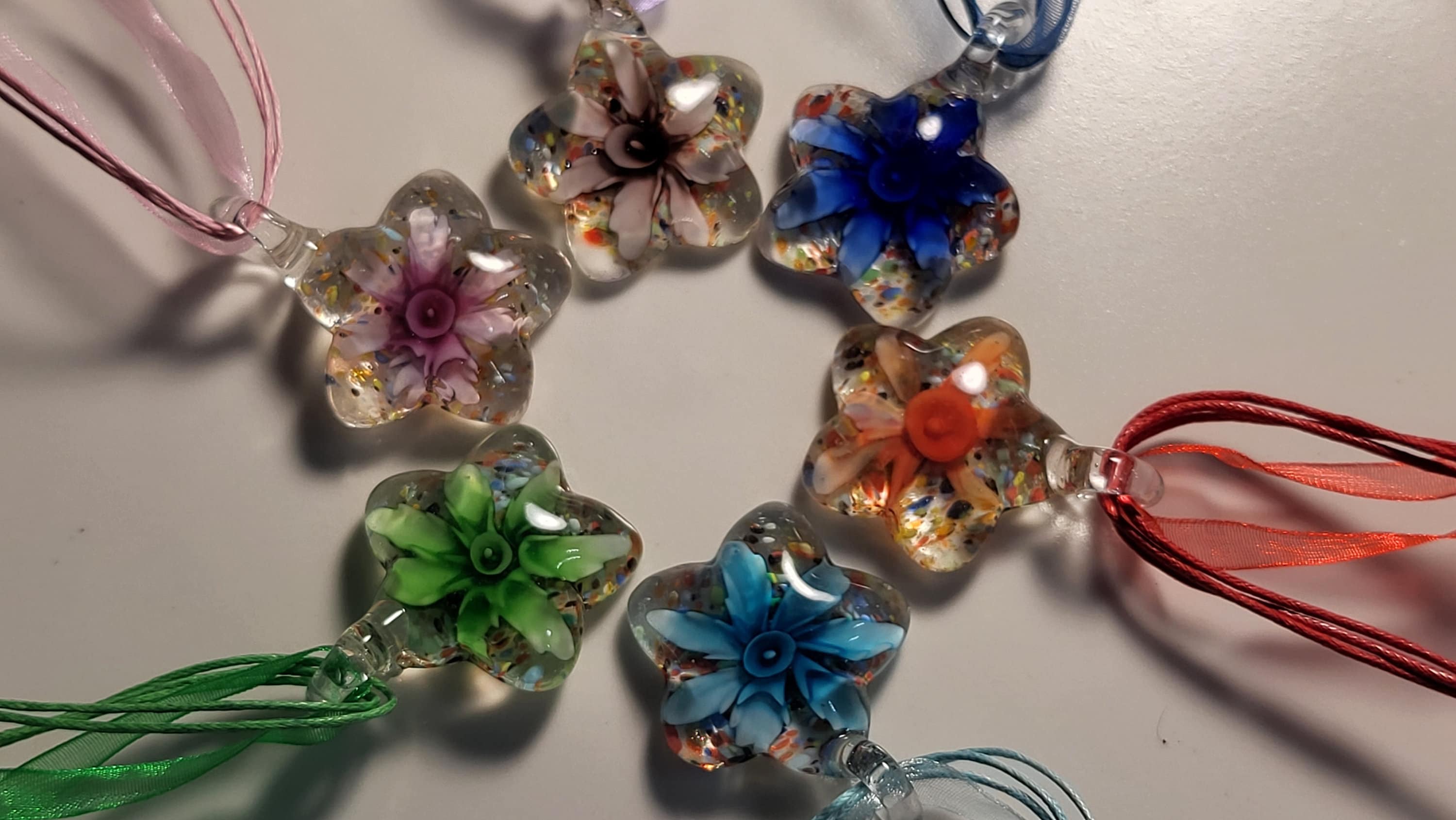 Colorful Flower Handmade Murano Lampwork Glass Pendant