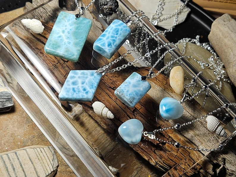 Natural Larimar Pendant Necklace, Sterling Silver, Watermark Stone - Etsy