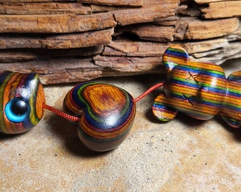 Rainbow Wood Carved Beads and Pendants
