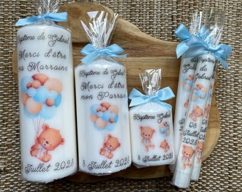 Personalized baptism candle Bear with balloons