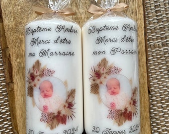 Personalized baptism candle with your photo