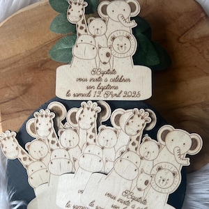 Set of 5 jungle animal baptism birth birthday wedding wooden announcements
