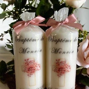 Baptism candle with personalized floral cross / Godmother Godfather Gift / Guest Gift / Baptism Gift