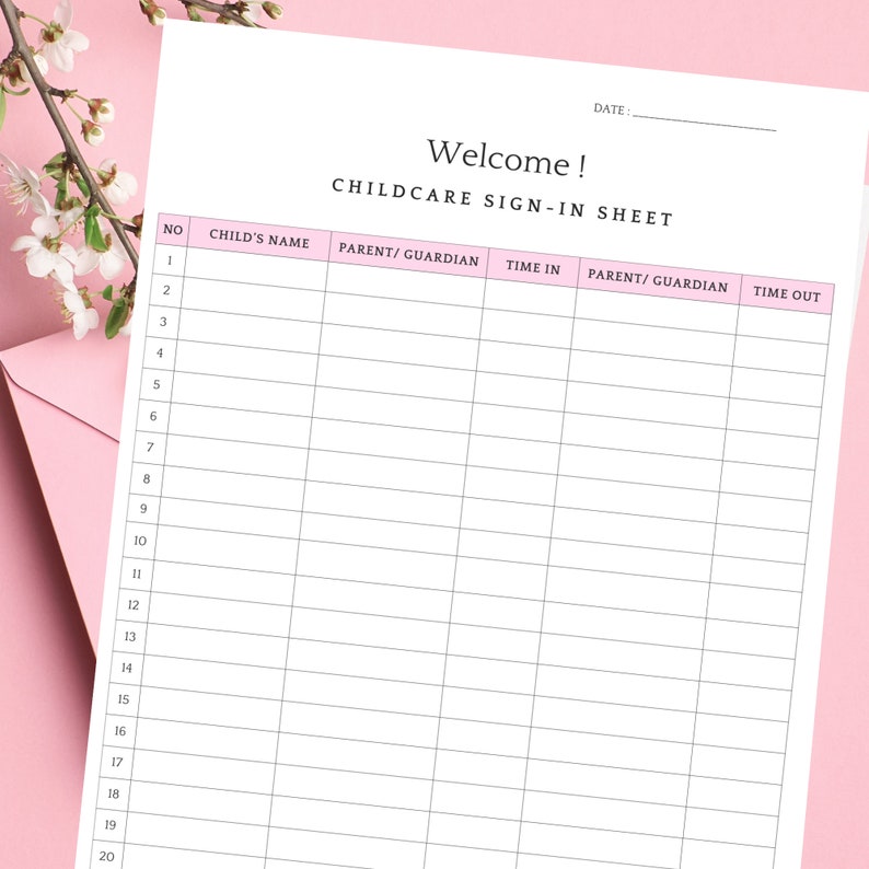 Childcare Sign in Sheet Template, Editable in Canva, Home Daycare ...