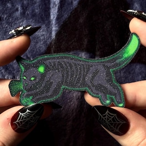 Skeleton Ghost Cat Sticker: Spooky Gothic Vinyl Decal